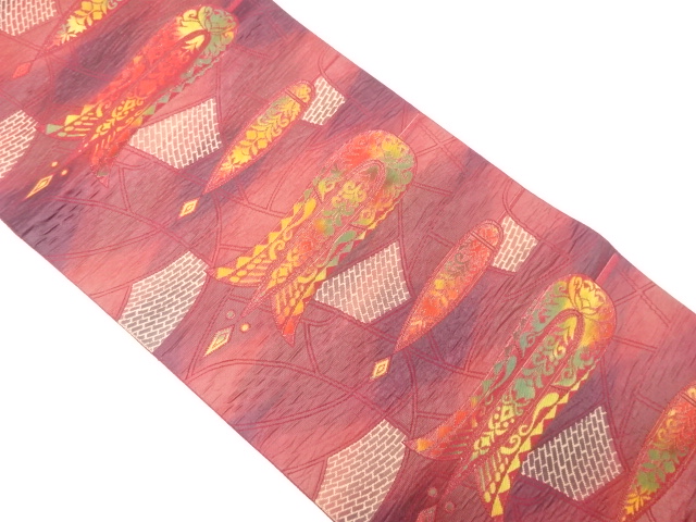 花更紗模様織り出し　名古屋帯